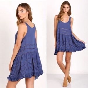 Free People Blue Voile and Lace Trapeze Dress